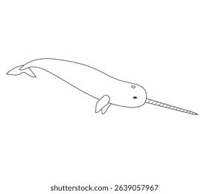 Vector flat hand drawn outline narwhal isolated on white background