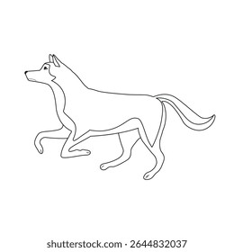 Vector flat hand drawn outline running husky dog isolated on white background