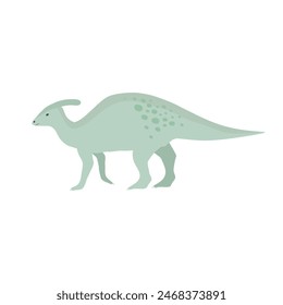 Vector flat hand drawn parasaurolophus dinosaur isolated on white background