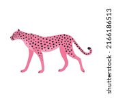 Vector flat hand drawn pink cheetah isolated on white background