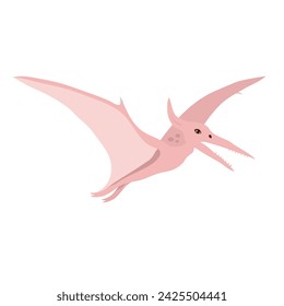 Vector flat hand drawn pink pterodactyl dinosaur isolated on white background