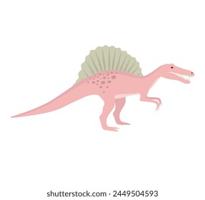 Vector flat hand drawn pink spinosaurus dinosaur isolated on white background