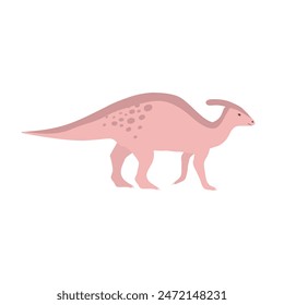 Vector flat hand drawn pink parasaurolophus dinosaur isolated on white background