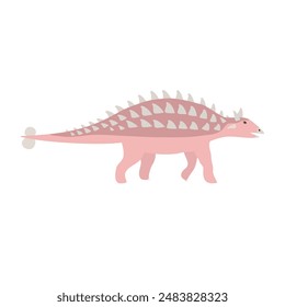 Vector flat hand drawn pink ankylosaur dinosaur isolated on white background