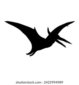 Vector flat hand drawn pterodactyl dinosaur silhouette isolated on white background