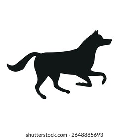 Vector flat hand drawn running husky dog silhouette isolated on white background