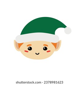 Vector flat hand drawn Santa elf face isolated on white background