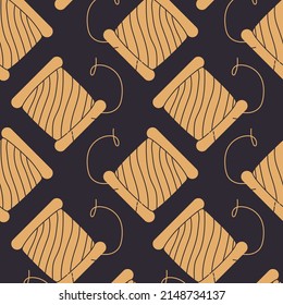 Vector flat hand drawn seamless pattern with yarn 