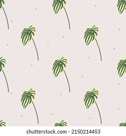 Vector flat hand drawn seamless pattern with houseplant