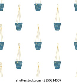 Vector flat hand drawn seamless pattern with flowerpot