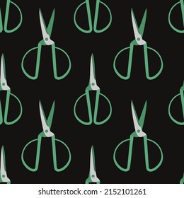 Vector flat hand drawn seamless pattern with pairs of scissors 