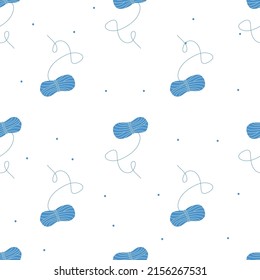 Vector flat hand drawn seamless pattern with yarn 