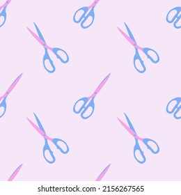 Vector flat hand drawn seamless pattern with pairs of scissors 