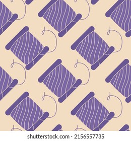 Vector flat hand drawn seamless pattern with yarn 