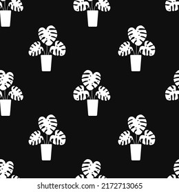 Vector flat hand drawn seamless pattern with plant in a flowerpot