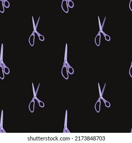 Vector flat hand drawn seamless pattern with pairs of scissors 