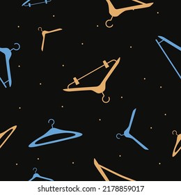Vector flat hand drawn seamless pattern with hangers 