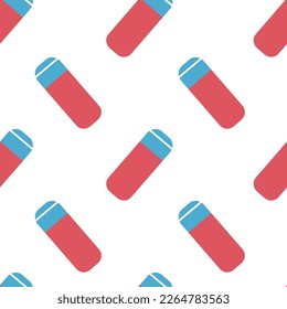 Vector flat hand drawn seamless pattern with red and blue eraser or rubber. Perfect for backgrounds, wrapping and digital paper