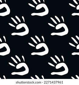 Patrón sin fisuras del vector de mano plana con huella de mano, sello de palma, silueta de dedos. Perfecto para fondos, envolturas y papel digital