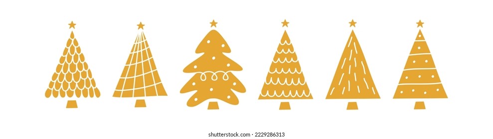 Vector flat hand drawn set of christmas illustrations. Christmas trees isolated on white background