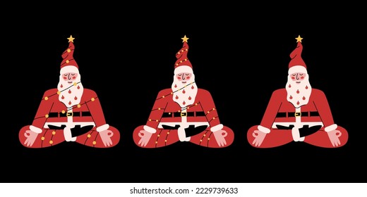 Vector flat hand drawn set of christmas illustrations. Santa Claus isolated on white background