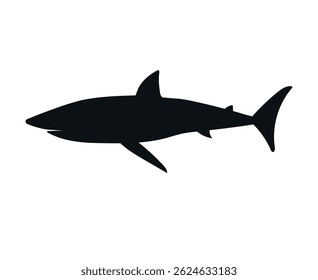 Vector flat hand drawn shark silhouette isolated on white background
