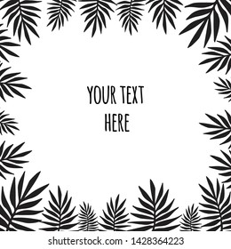 Vector flat hand drawn sketch doodle palm leaves tropical frame banner isolated on white background 