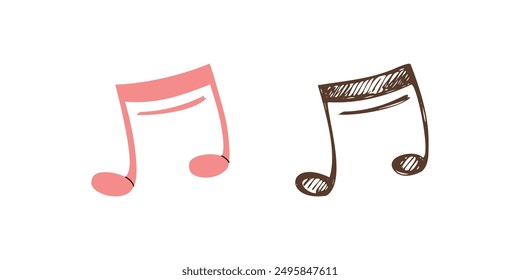 Vector plano y dibujado a mano boceto estilo música Ilustración. Boceto de nota musical. De vuelta a la escuela.	