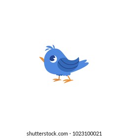 Vector flat hand drawn sparrow small blue bird animal. Isolated illustration on a white background. Kids poster, banner or book design element.