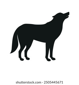 Vector flat hand drawn wolf silhouette isolated on white background