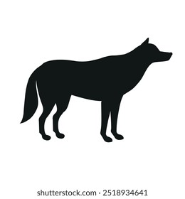 Vector flat hand drawn wolf silhouette isolated on white background
