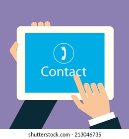 Vector flat hand touch contact on tablet device