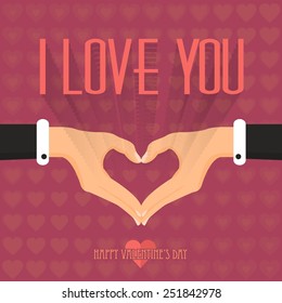 Vector Flat Hands Forming Love Symbol for I Love You Message. Valentine's Day Design