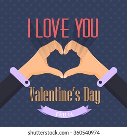 Vector Flat Hands Forming Love or Heart Symbol for I Love You Message. Valentine's Day Design