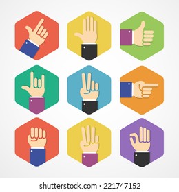 Vector flat Hands Icons Set on white
