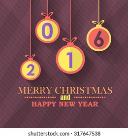 Vector Flat Hanging Christmas Balls 2016 Happy New Year Background, Card Design