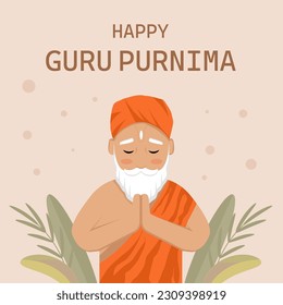 Vektorflach-Happy-Guru-Purnima-Illustrationsdesign mit Blättern
