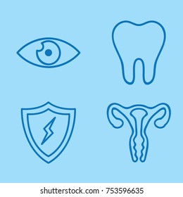 Vector flat health icons set: eye, tooth, shield, uterus