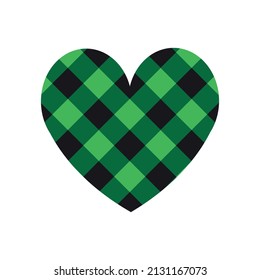 Vector flat heart with green checkered texture isolated on white background
