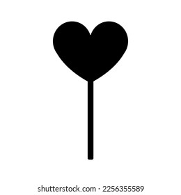 Vector flat heart lollipop candy silhouette isolated on white background