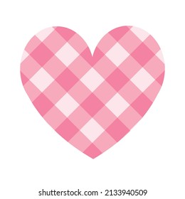 Corazón recto vectorial con textura a cuadros rosados aislados en fondo blanco