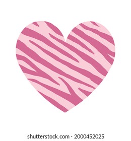 Corazón plana vectorial con rayas de cebra rosa impreso aislado en fondo blanco