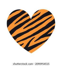 Vector flat heart with tiger stripes print isolated on white background