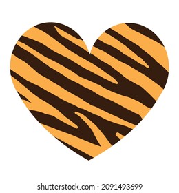 Vector Flat Heart With Tiger Stripes Print Isolated On White Background