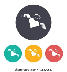 Vector flat heart with wings icon with set of 3 colors 