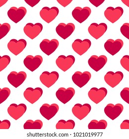 Vector flat hearts seamless pattern. Valentines day background. Red and white love pattern. Romantic relationship theme. Abstract repeat geometric texture. Design for decor, fabric, prints, wrapping