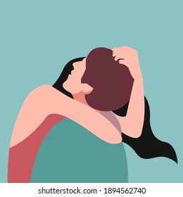 vector flat highly stylized illustration of two people hugging in a non standard color palette. the illustration can be used as a postcard for Valentine's Day or International Hug Day.