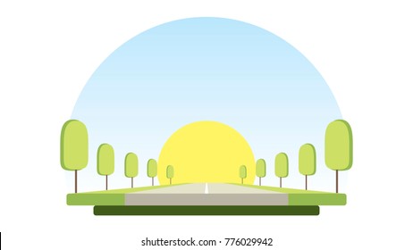 vector flat higway icon. trees beside road illustration 