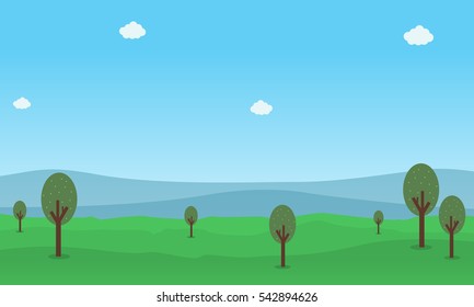Vector flat of hill and tree nature landscape