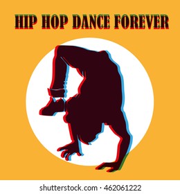 Vector flat hip hop dance banner template. Break dancing man handstand. Branding logo design template for dance studio, battle, fest, contest, championship, banner, flayer, billboard, card.